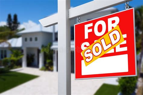 Sold Home For Sale Sign In Front Of New House Stock Image Image Of