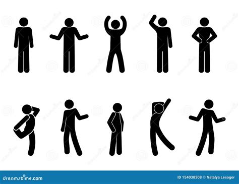 Stick Man Gestures And Movement Set Simple Poses Vect