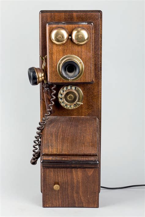 Teléfono Antiguo De Pared Caja De Madera Con Dial Y Altavoz Auricular