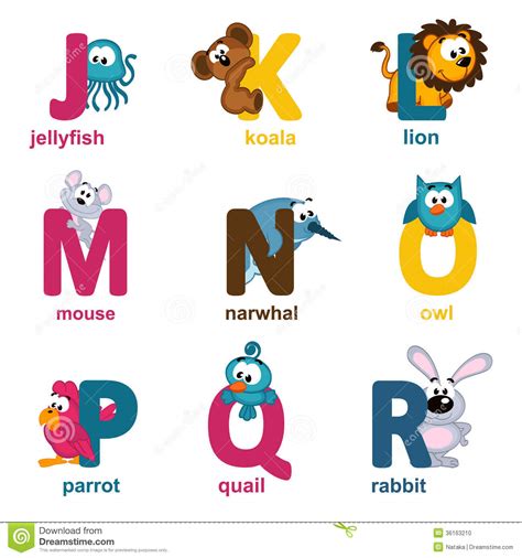 Alphabet Animals From J To R Stock Vector - Illustration of collection