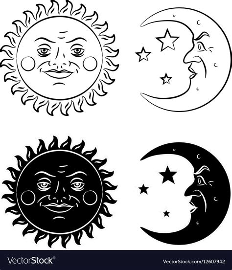 Vintage hand drawn sun and moon Royalty Free Vector Image