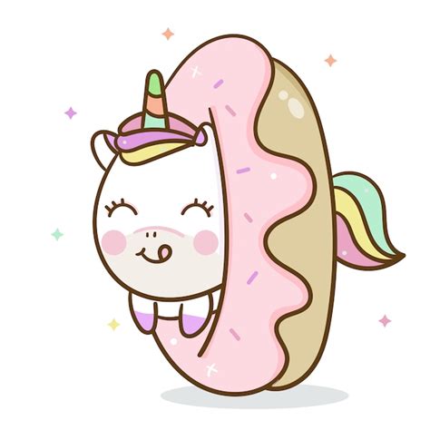 Cute Unicorn With Donut Premium Vector