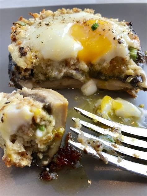 Portabella Mushroom Egg Nests With Bread Crumb And Manchego Cheese Are