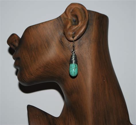 Turquoise Gemstone Teardrops Wire Wrapped Earrings Etsy