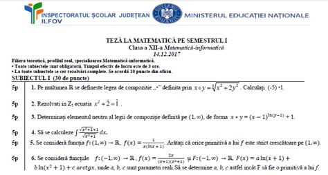 Teză Cu Subiect Unictsu Isj Ilfov 14 Decembrie 2017 Matematică M1