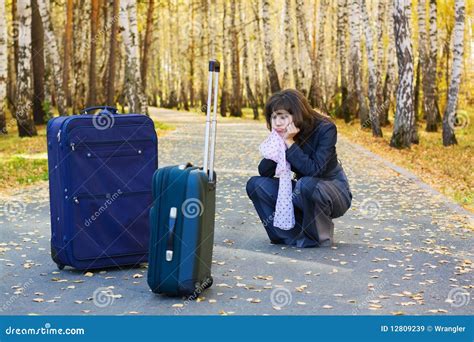 Sad Businesswoman With A Luggage Stock Image Image Of Autumn