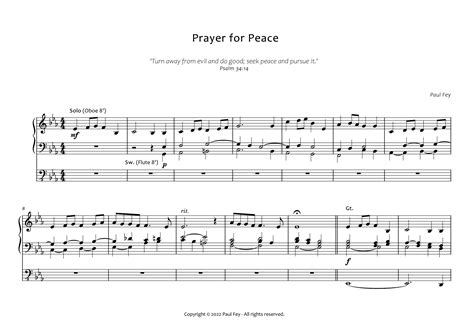 Prayer For Peace For Organ Sheet Music Paul Fey Organist Paul Fey Organist And Pianist