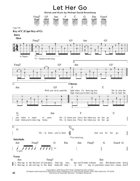 Let Her Go Sheet Music By Passenger Guitar Lead Sheet 162682
