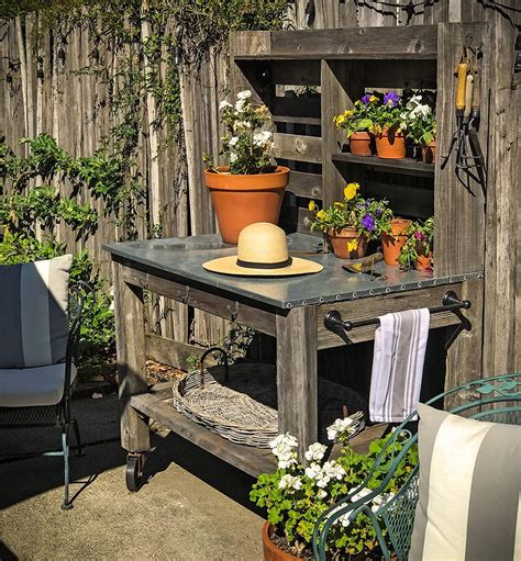 Potting Bench With Hardware Hooks And Towel Bar Buffet