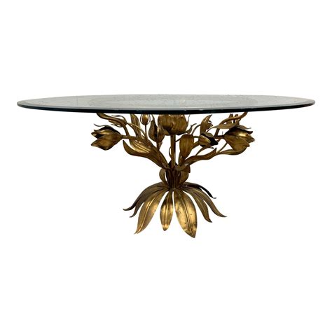 It's like walking into your future home. Italian Tole Gilt Floral Lotus Flower Coffee Table with ...