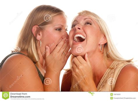 Two Blonde Woman Whispering Secrets Stock Image - Image of gossiping
