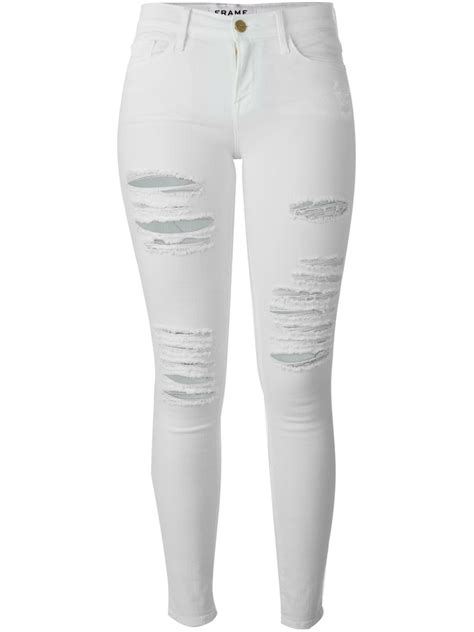 Frame Denim Distressed Skinny Jeans In White Lyst