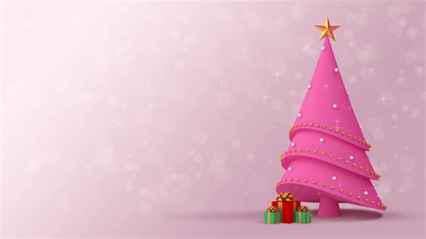 Pink Christmas Tree And T Boxes On A Light Pink Background 2016851