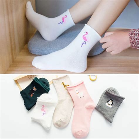 Cute Flamingo Funny Socks Women Harajuku Ladies Ankle Socks Animal