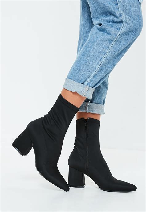 Missguided Synthetic Black Mid Heel Sock Boots Lyst