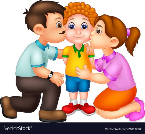 Funny Dad And Mom Kissing Her Son Cartoon Vector Image