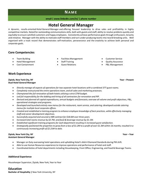 Hotel General Manager Resume Example Tips And Tricks Zipjob