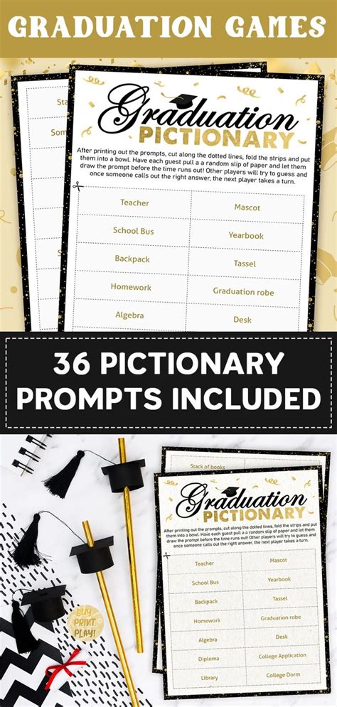 36 Graduation Pictionary Prompts Printable Games For High Etsy In