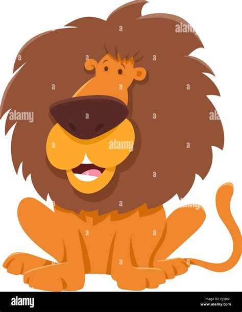 Cartoon Illustration Of Funny Lion Wild Animal Character Stock Vector