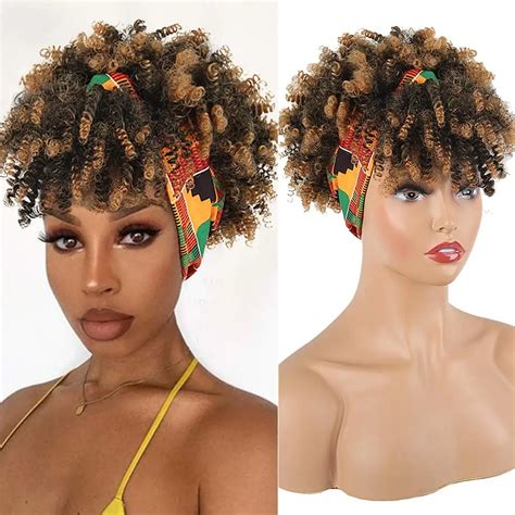 hot selling headband wigs for black women synthetic short afro kinky curly wigs with bangs