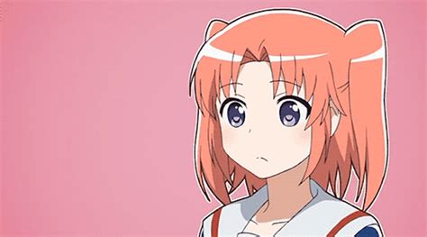An Anime Girl With Pink Hair And Blue Eyes Looking At The Camera While