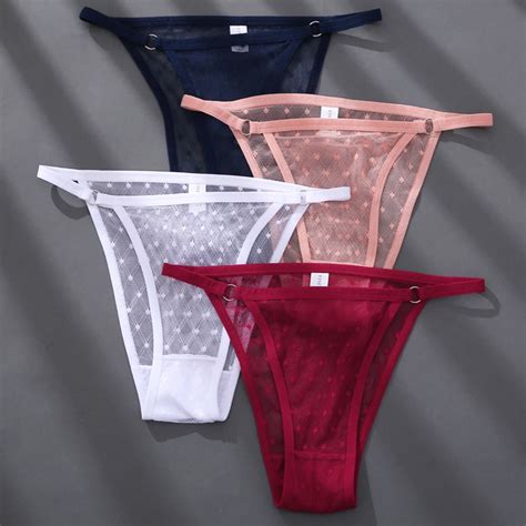 Yiwei Womens Sexy Panties Mesh Sheer See Through Thong Underwear G String Briefs Pink L