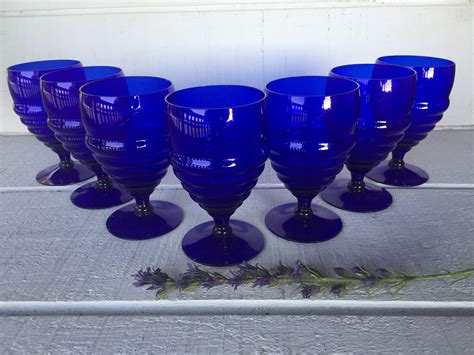 Vintage Blue Ribbed Goblets Glassware Cobalt Blue Glasses 14 Etsy In
