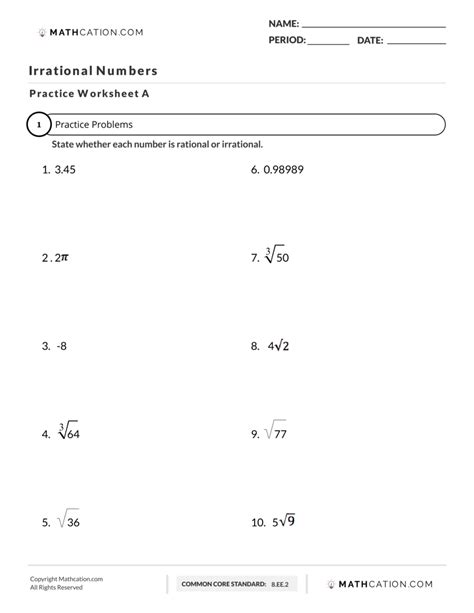 Rational Vs Irrational Numbers Worksheets