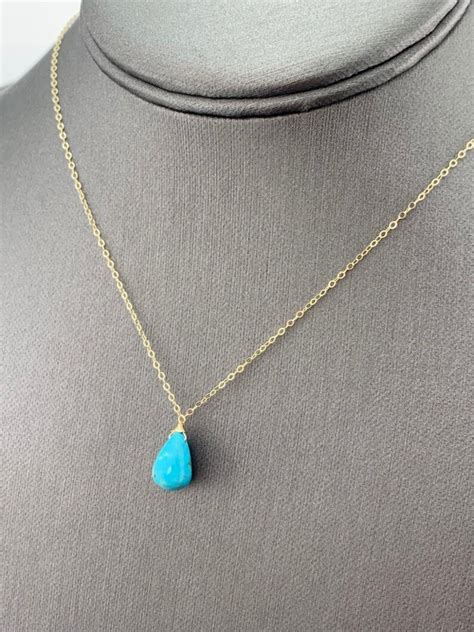 14K Solid Gold Sleeping Beauty Turquoise Necklace Gift Etsy
