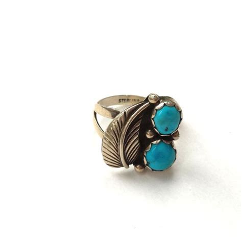 Genuine Sterling Silver And Turquoise Leaf Ring Vintage Etsy