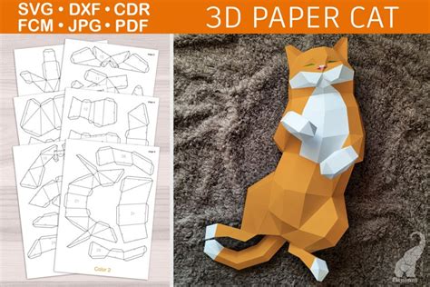Low Poly 3d Paper Craft Cute Cat Template