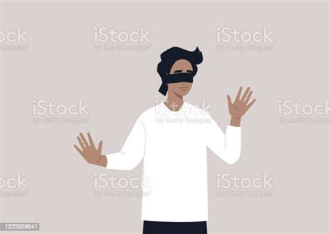 A Young Male Character With Blindfolded Eyes Trying To Find The Way Out