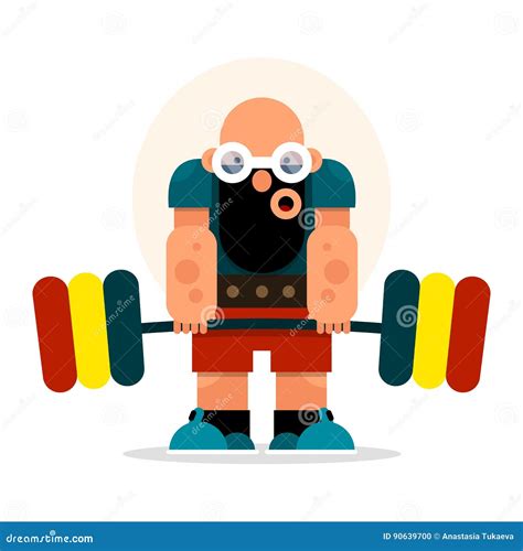 Cartoon Athlete With A Barbell Involved In Weightlifting And Pow Stock