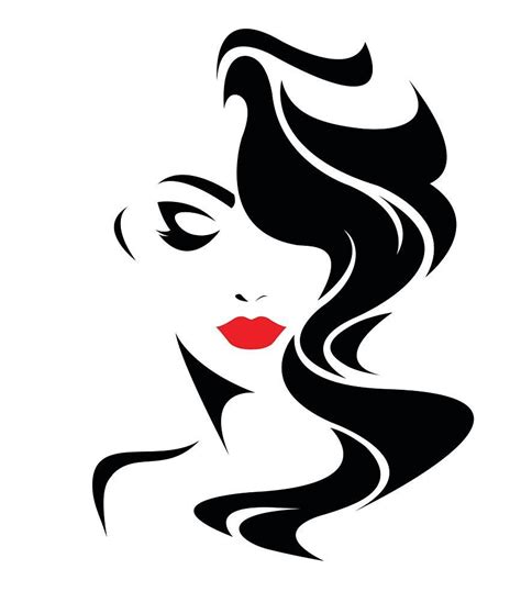 Women Long Hair Style Icon Logo Women Face On White Background
