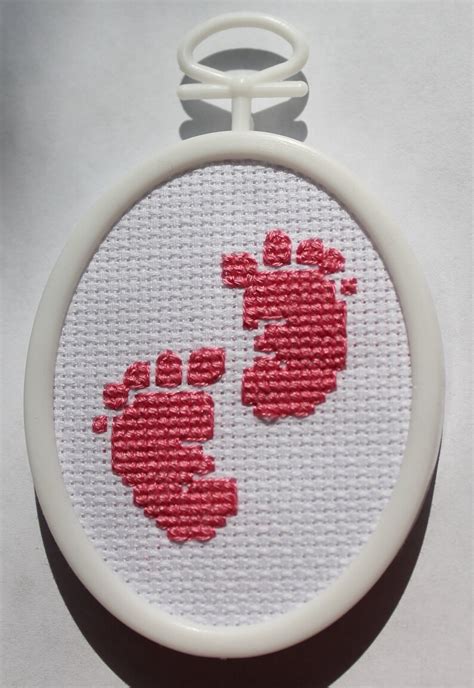 Oval Cross Stitch Pink Baby Feet Etsy