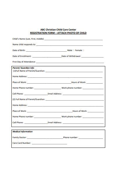 Free 49 Childcare Registration Forms In Pdf Ms Word