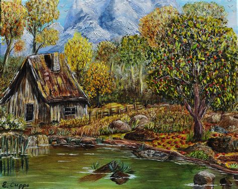 Mountain Cabin Painting By Eleceia Cupps