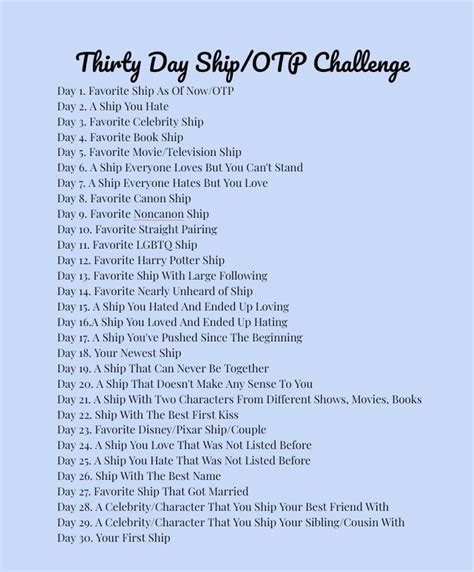 Thirty Day Shipotp Challenge Challenges Oc Challenge Favorite Books