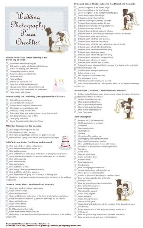 Printable Wedding Photography Poses Checklist Take As Many As You Can