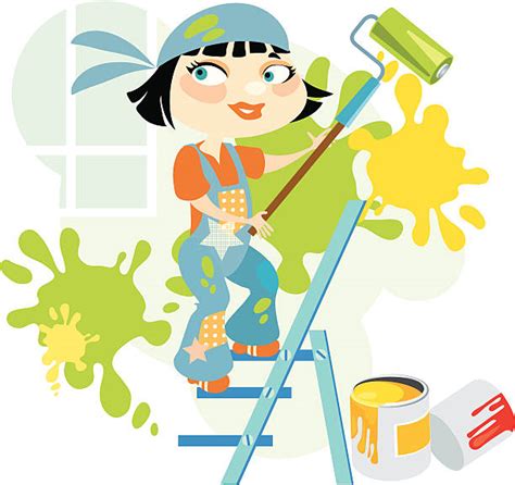 Woman Painting A Wall Illustrations Royalty Free Vector Graphics