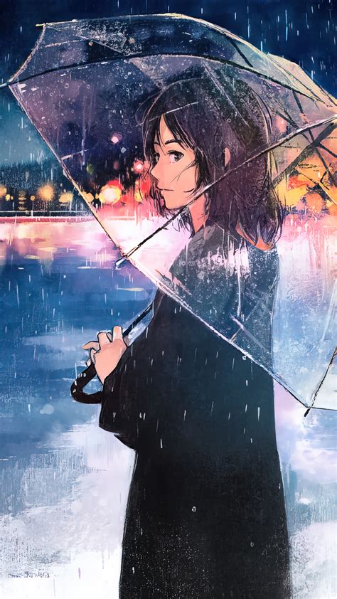 Anime Girl Beach Raining 4k 4000f Wallpaper Iphone Phone