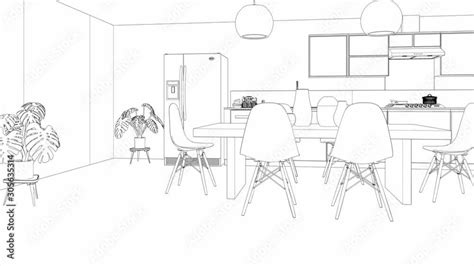 Dining Room Interior Design Sketch Of Modern House Video 4k 3d