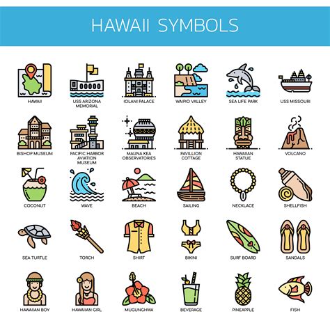 Hawaii Symbols Thin Line Color Icons 685215 Vector Art At Vecteezy