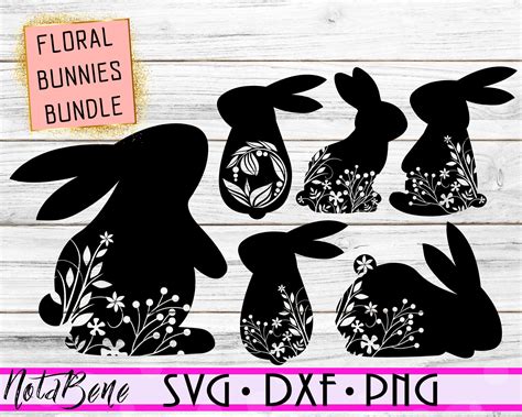 Art And Collectibles Easter Svg Rabbit Flowers Cut Files Cutfile For