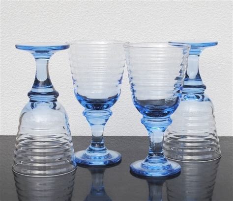 Vintage Libbey Drinking Glasses Blue Ribbed By Vintageeclecticity