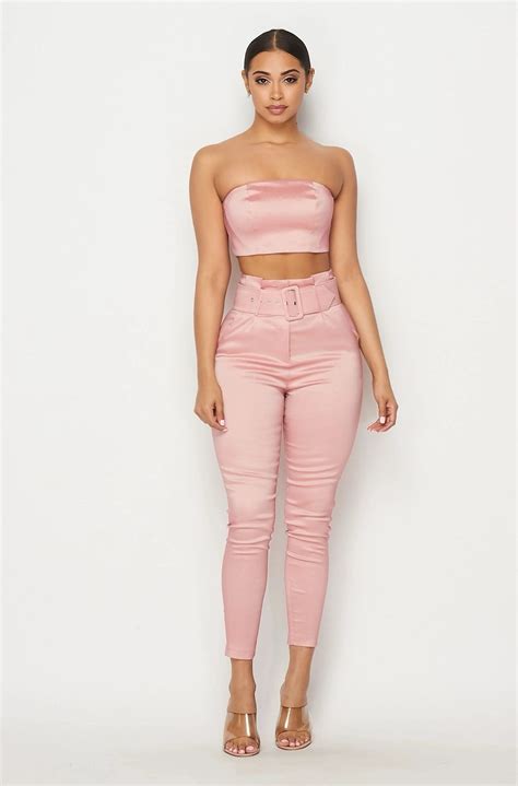 2 Piece Blush Pant Set In 2020 Blush Pants Birthday Outfit For Women 2 Piece Jumpsuit