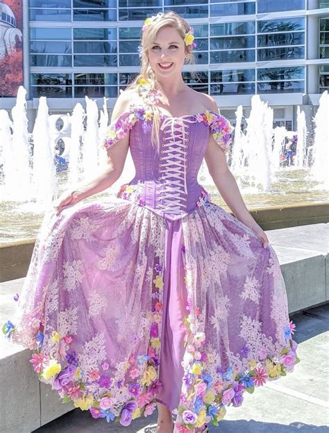 Flowery Rapunzel Inspired Costume Dress With Corset Cosplay Halloween Rapunzel Dress