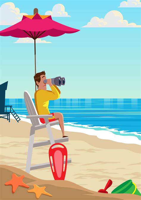 Lifeguard Sitting On Lookout Tower 210851 Vector Art At Vecteezy