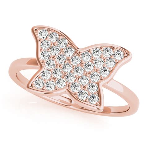 European Engagement Ring Diamond Cluster Butterfly Ring Rose Gold