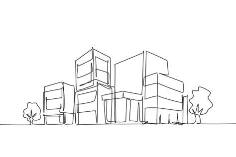 Continuous One Line Drawing Of Luxury Apartment House In Urban Area